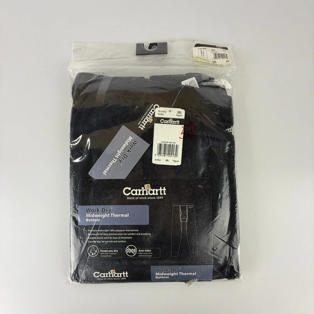 Carhartt Work-Dry Midweight Thermal Bottom Black K208 BLK Mens 3XL Regular NWT